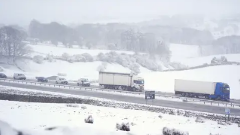 Traffic queues on the A66 on Friday after the road was closed. Pic: PA