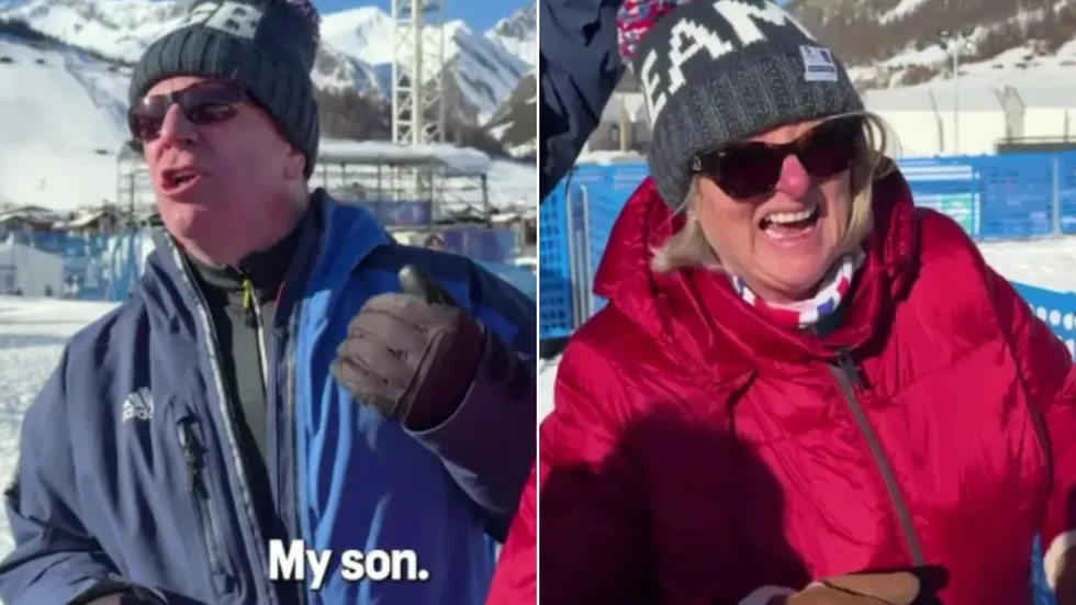 Clive and Christine Nightingale found themselves unable to contain their joy after watching their son Huw claim Olympic glory in the mixed snowboard cross event on Sunday