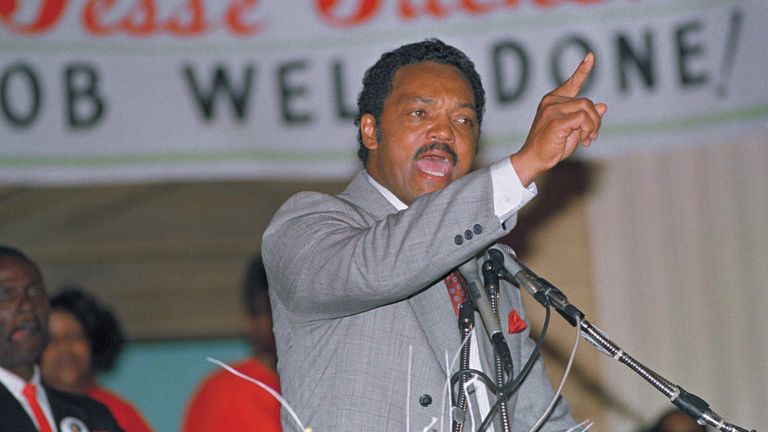 Jesse Jackson at Operation PUSH headquarters in Chicago in 1988. Pic: AP
