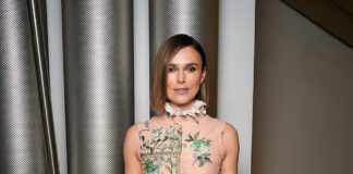 Keira Knightley stuns in a nude floral gown as she attends a dinner to celebrate 20 years of Erdem