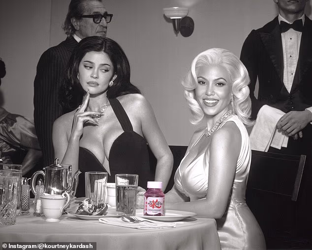 Kylie Jenner and Kourtney Kardashian took to social media to launch their limited edition Lemme x Kylie Cosmetics Skin Glaze Gummies while taking a cue from Sophia Loren and Jayne Mansfield¿s iconic photo