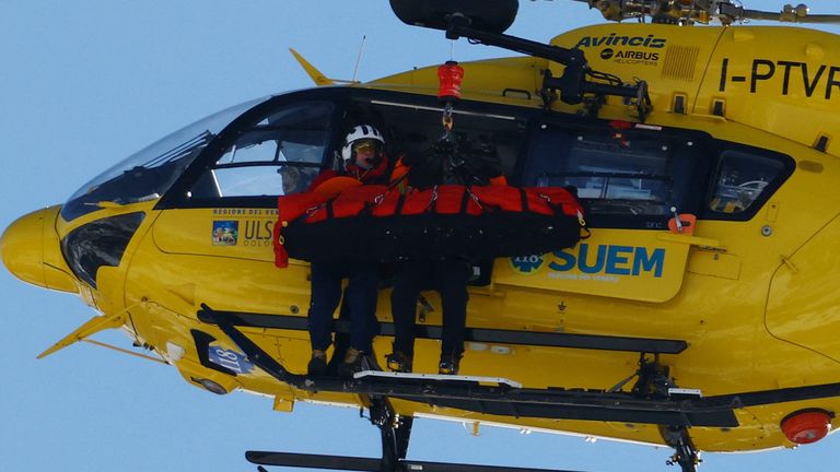 Vonn was airlifted off the mountain after the crash. Pic: Reuters