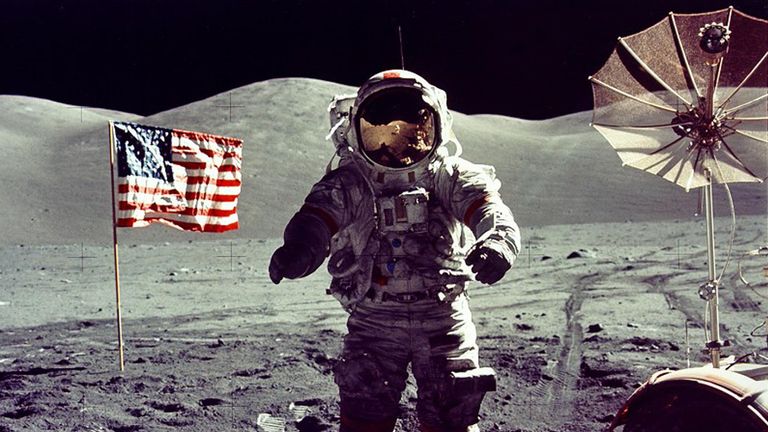 Astronaut Eugene Cernan on the moon in 1972 - the last time humans travelled to the moon. Pic: Reuters