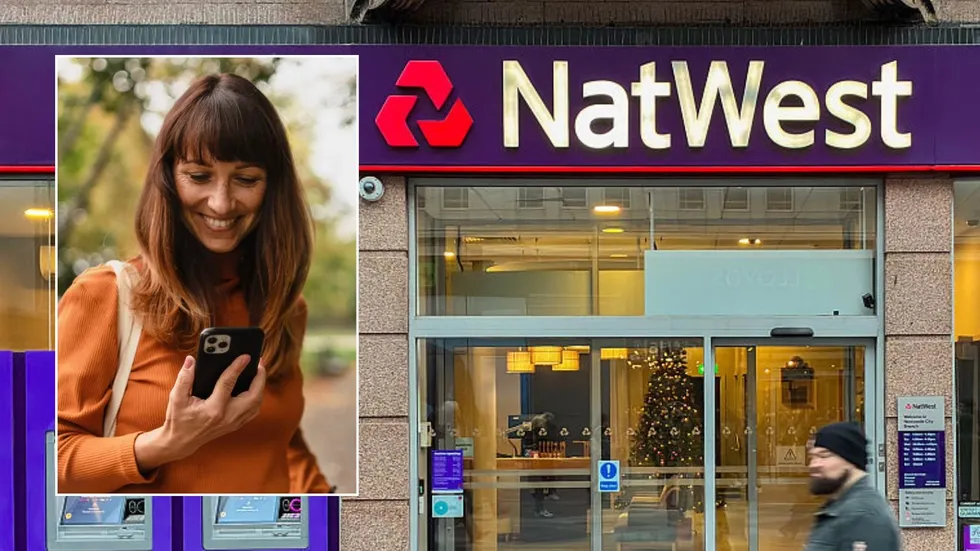 NatWest branch and woman on phone