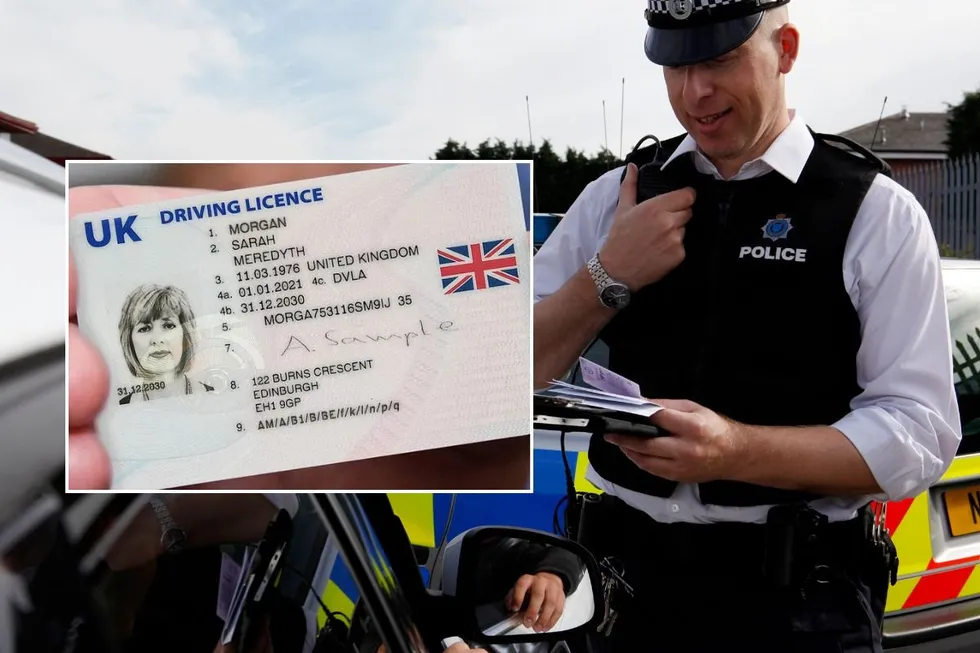 UK driving licence and a police officer