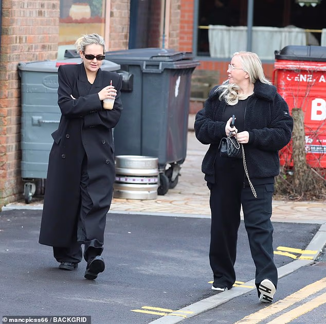 Pregnant Molly-Mae Hague, (left) covered her bump in a black coat when she headed to her office in Cheshire on Thursday as she revealed she already knows her baby’s gender and name