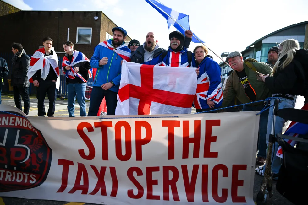 Protesters outside RNLI Poole