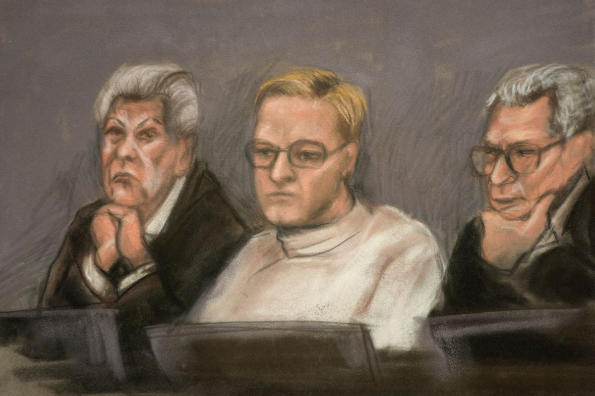 A courtroom sketch shows Marius Borg Hoiby during the first day of the trial against him, which takes place at the Oslo District Court in Oslo, Norway February 3, 2026. REUTERS