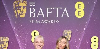 Sophie Habboo wows in a strapless black lace dress as she poses with husband Jamie Laing while leading the early arrivals at the BAFTAs 2026