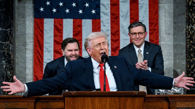 Donald Trump delivers the first state of the union address of his second term. Pic: Reuters