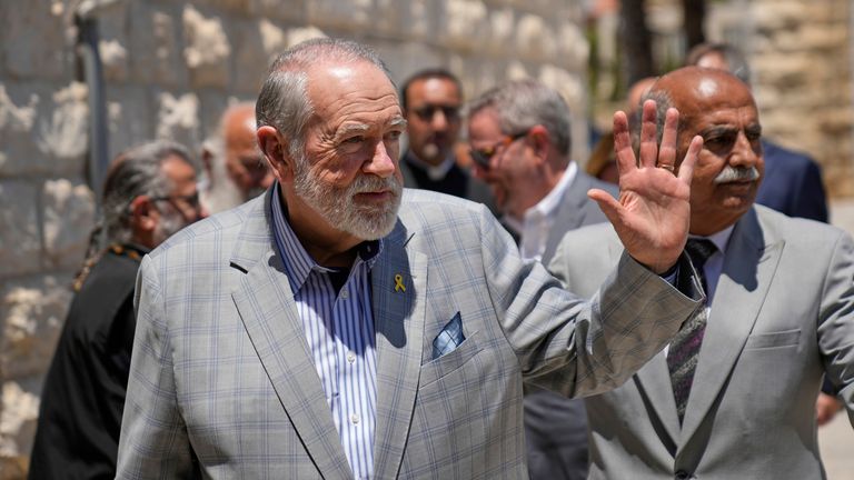 Mike Huckabee on a visit to the West Bank in July last year. Pic: AP