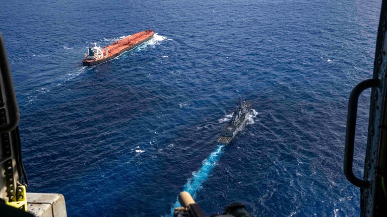 US forces have boarded another sanctioned oil tanker in the Indian Ocean. Pic: X/Department of War 