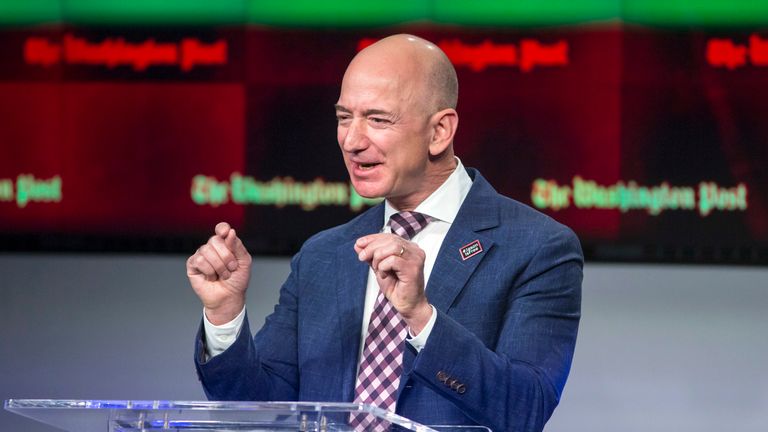 Amazon founder and Washington Post owner Jeff Bezos at its new HQ in 2016. File pic: AP