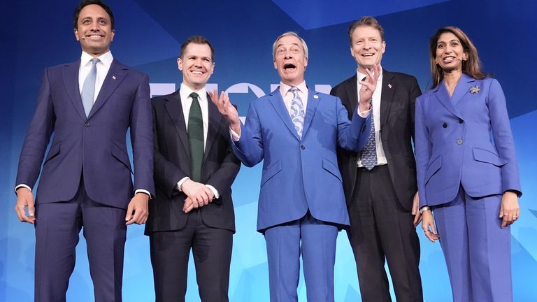 Zia Yusuf,  Robert Jenrick, Nigel Farage, Richard Tice and Suella Braverman. Pic: PA