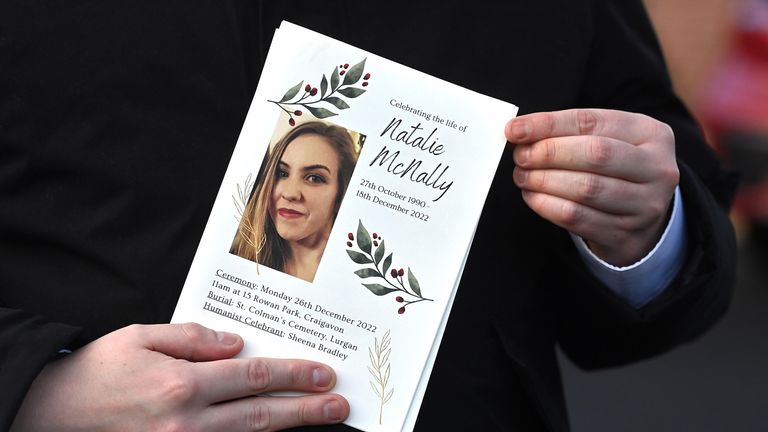 An order of service during Ms McNally's funeral. Pic: PA