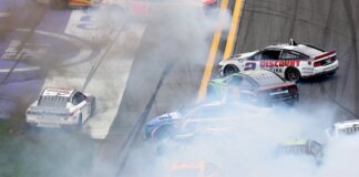 Chaos unfolds at Nascar opening race as 190mph collision sparks 20 cars wreckage