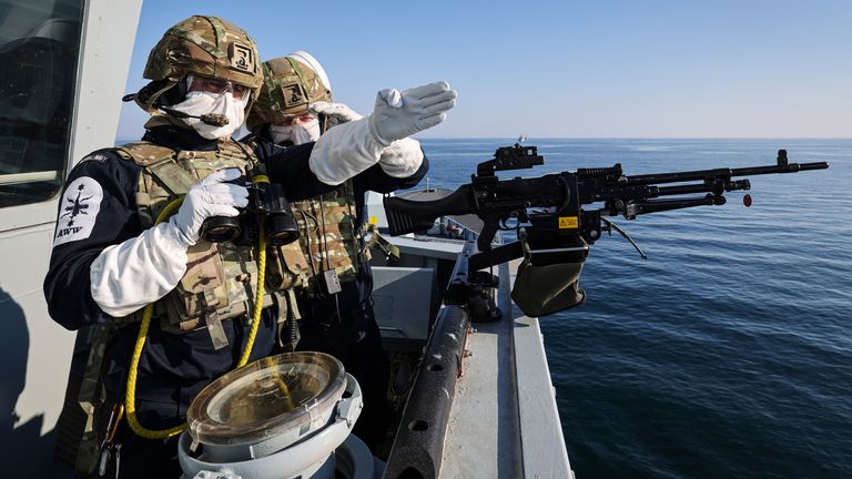Royal Navy conducting a previous drill using HMS Dragon. Pic: PA/Royal Navy 