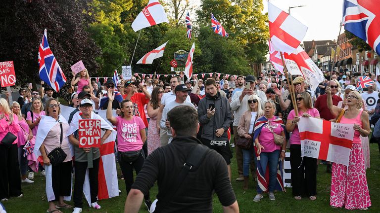 Protesters attend an anti-immigration demonstration in Epping in August. Pic: Reuters