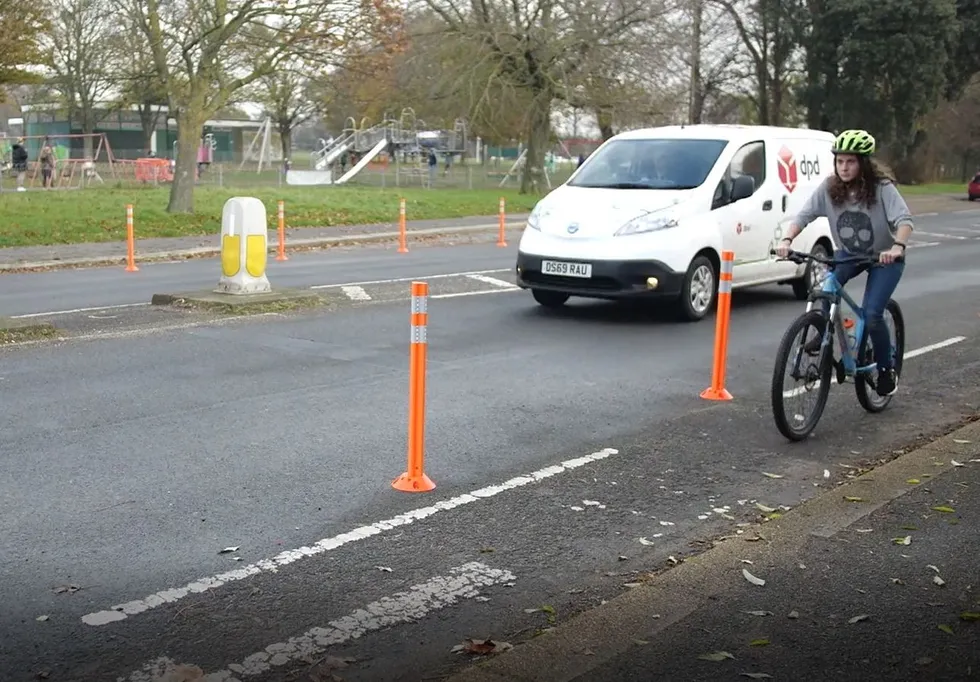 Cyclist cycling in cycle lane