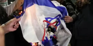 Protesters burn Israeli flag at pro-Ayatollah vigil while chanting ‘death to the IDF’