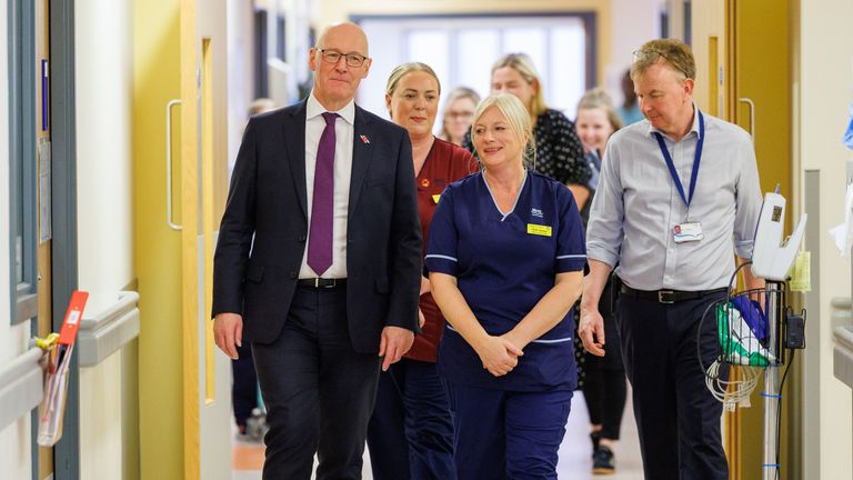 First Minister John Swinney visiting  Queen Elizabeth University Hospital in Glasgow last year. Pic: PA