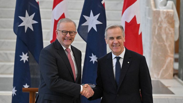 Australian PM Anthony Albanese (left) and Canada's PM Mark Carney. Pic: Reuters