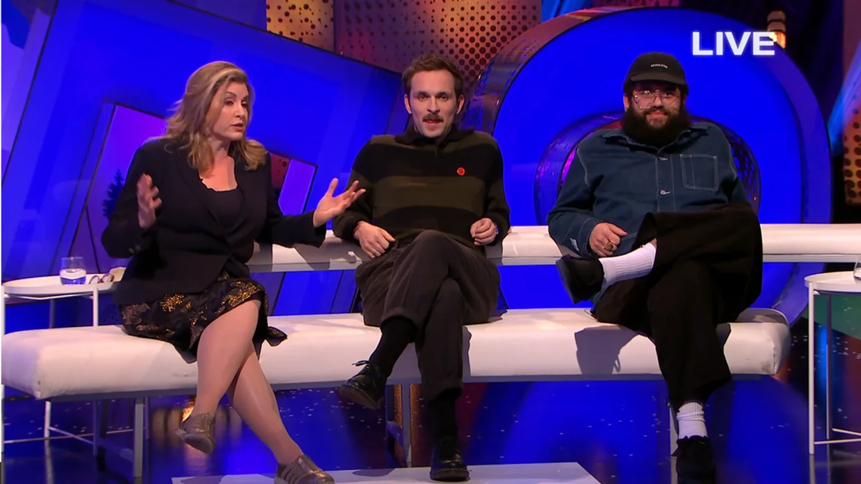 The Last Leg: Vittorio Angelone (middle) locked horns with Penny Mordaunt