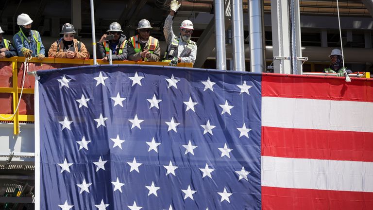 Workers at Venture Global's Plaquemines LNG export facility. Pic: AP