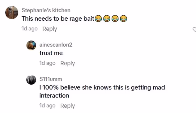 She was accused of trying to rage bait - a technique used to attract attention online