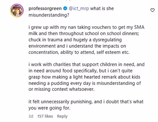 Professor Green insisted she was being 'punished' for a lighthearted comment