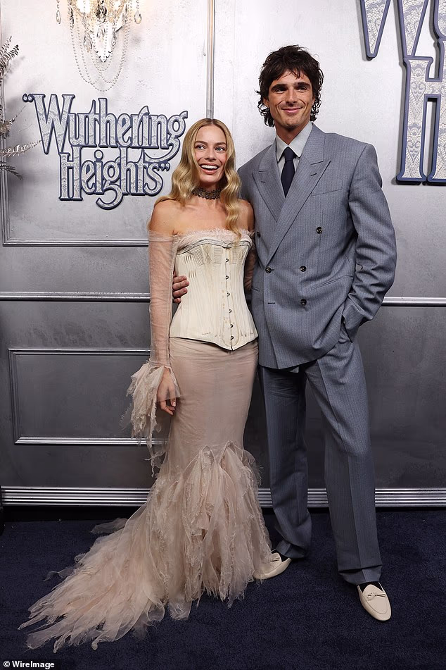 Margot's appearance at the Chanel show comes after her huge Wuthering Heights promo trail with her co-star Jacob Elordi (right)