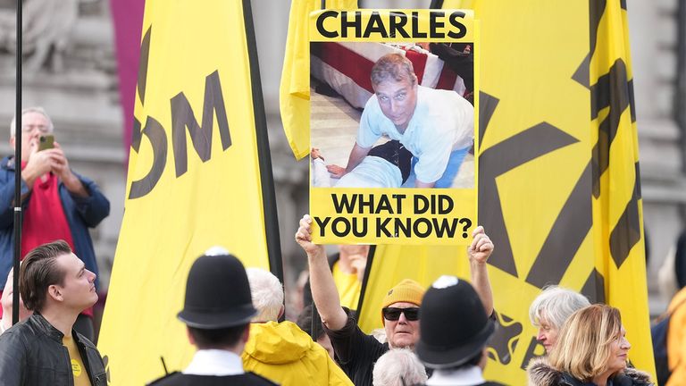 Anti-monarchy protesters demonstrated outside the abbey. Pic: AP