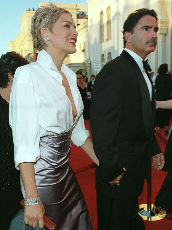 High low fashion at its best, Sharon Stone in a Vera Wang skirt and her husband's Gap shirt in 1998 Oscars. So iconic, Zendaya  referenced it in her 2022 look (scroll down). Pic: Reuters
