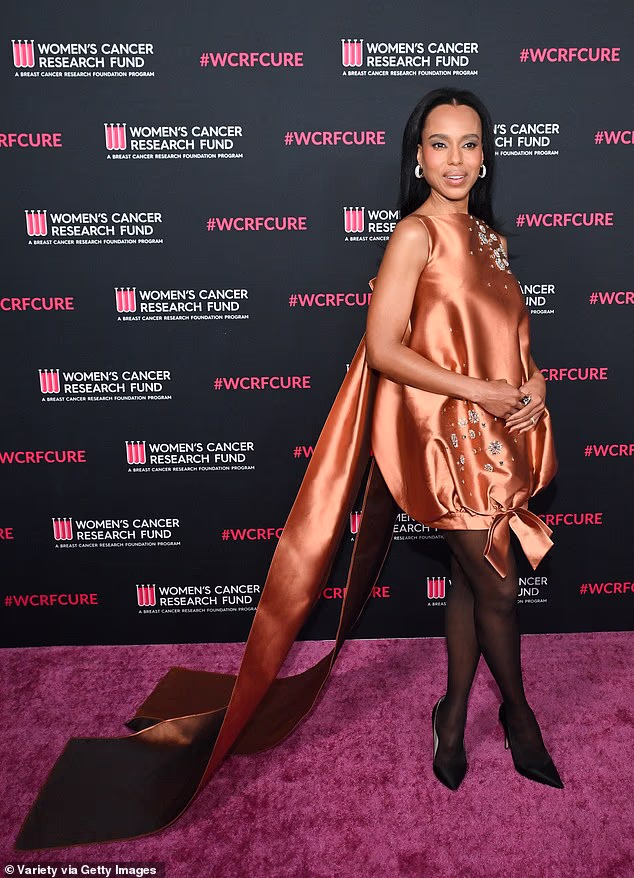 Washington rocked an avant-garde copper mini-dress with delicate silver embellishments