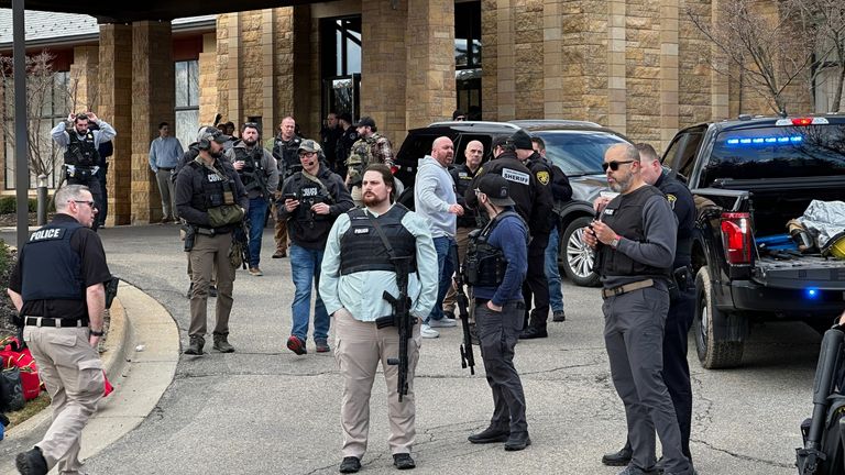 Police outside the Temple Israel synagogue. Pics: AP
