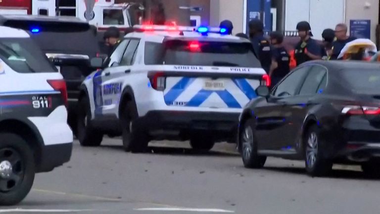 Officers deployed outside the university. Pic: Reuters