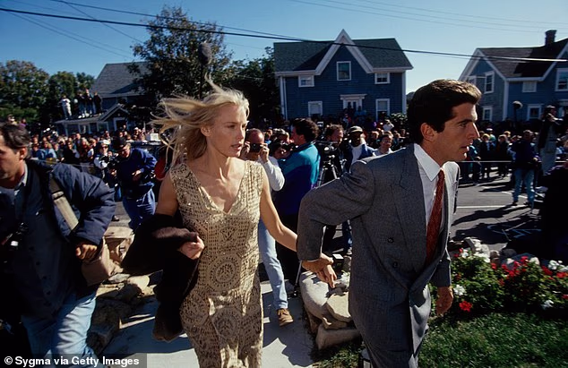 JFK Jr and Daryl Hannah arrive at a wedding in 1993. The pair had known each other since their teens