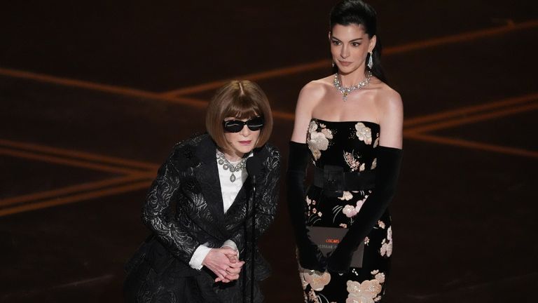 Anna Wintour with Anne Hathaway, playing her role to perfection. Pic: AP