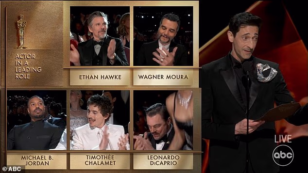 After 2025 Best Actor winner Adrien Brody read out Jordan's name, Chalamet politely clapped and flashed an awkward smile