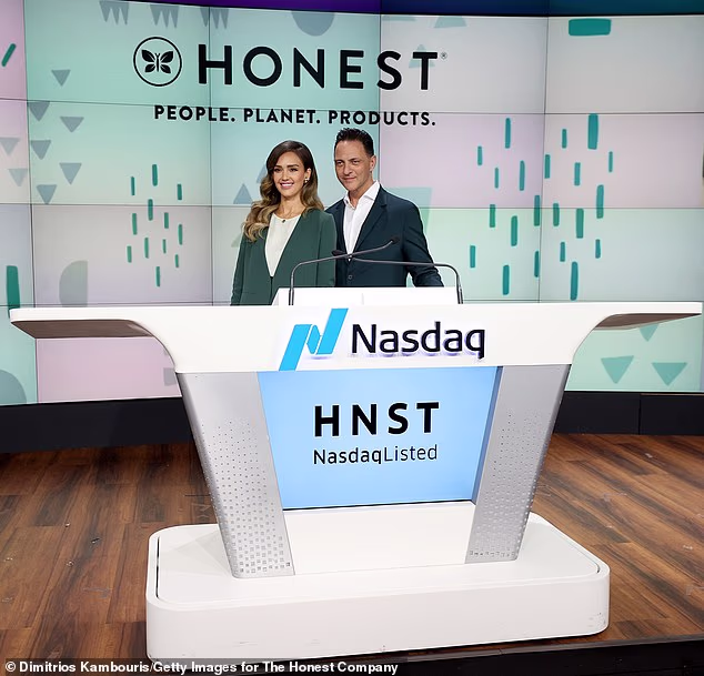 Alba co-founded her consumer goods brand The Honest Company in 2011 and it reportedly has an IPO valuation of $308 million, so Warren will receive 1,170,058 in vested restricted stock shares and 4,523,035 certificate-restricted shares (pictured in 2021 with then CEO Nick Vlahos)