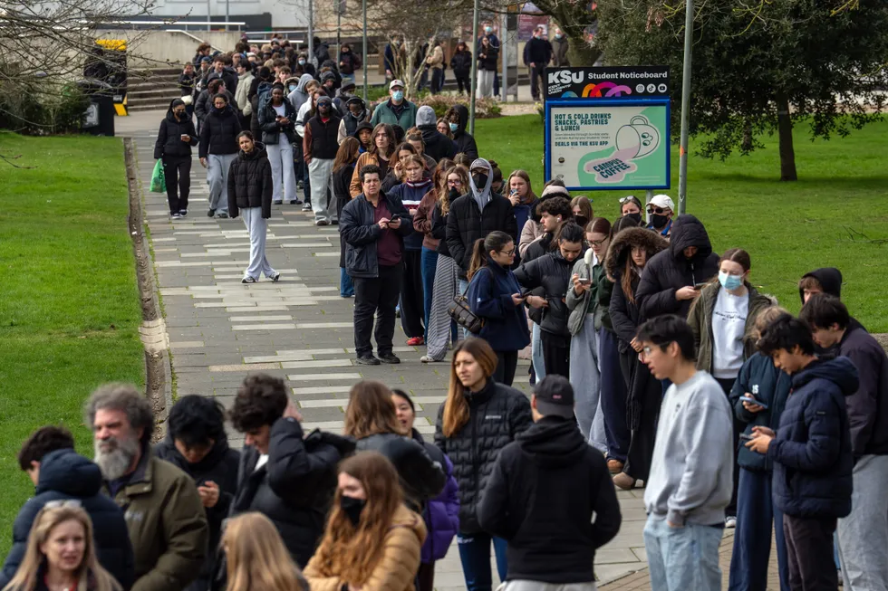students outside Senate building