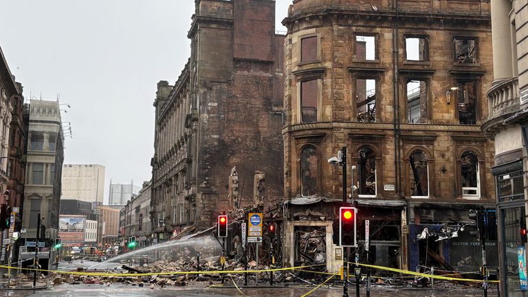 The charred remains of the building on Union Street. Pic: PA