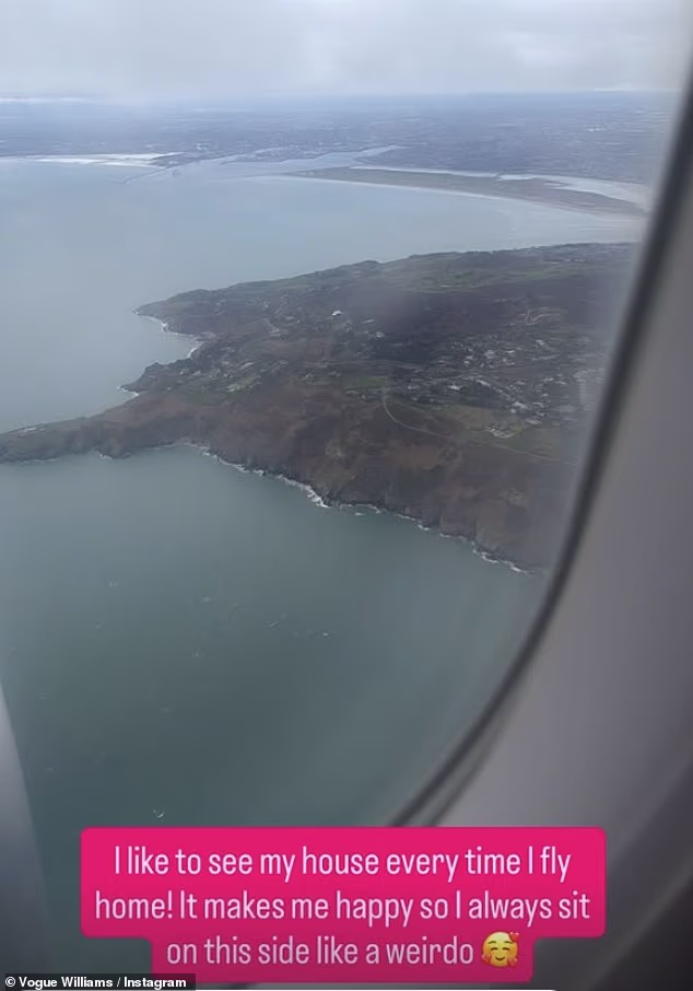 Taking to Instagram on Tuesday, Williams shared a photo from the window of her plane as it flew over her family home in Ireland