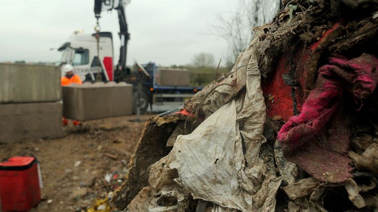 EA staff block the illegal waste dump site in Epping, Essex