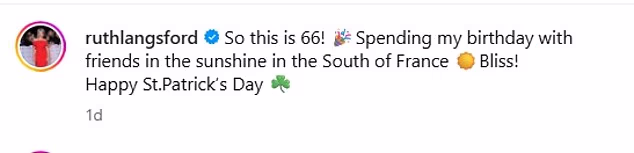 The Loose Women star looked like she was having a blast as she wrote: 'So this is 66! Spending my birthday with friends in the sunshine in the South of France Bliss!'