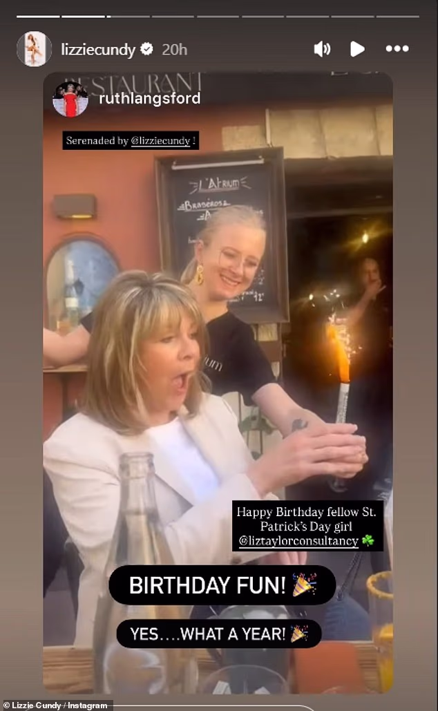 Earlier in the day, the group enjoyed an alfresco lunch, where she was presented with a sparkler for the group to sing happy birthday