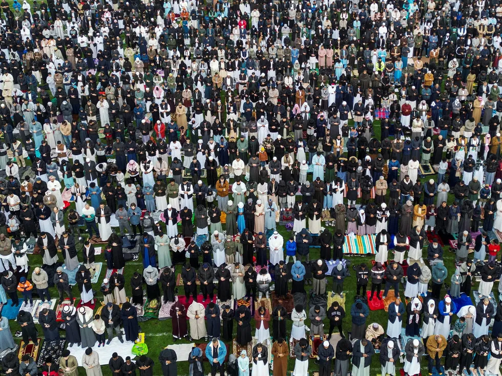 Muslims praying at Small Heath Park