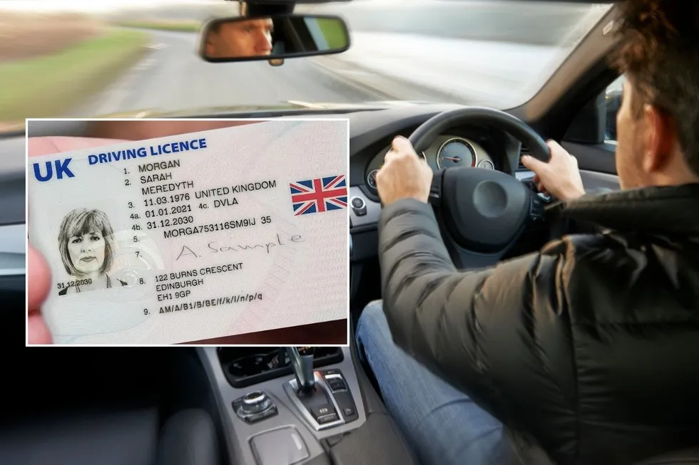 Driving licence and a man driving a car
