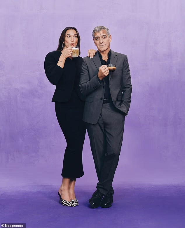 Dua Lipa teams up with George Clooney to reboot his 20-year Nespresso campaign as they pose for new photoshoot