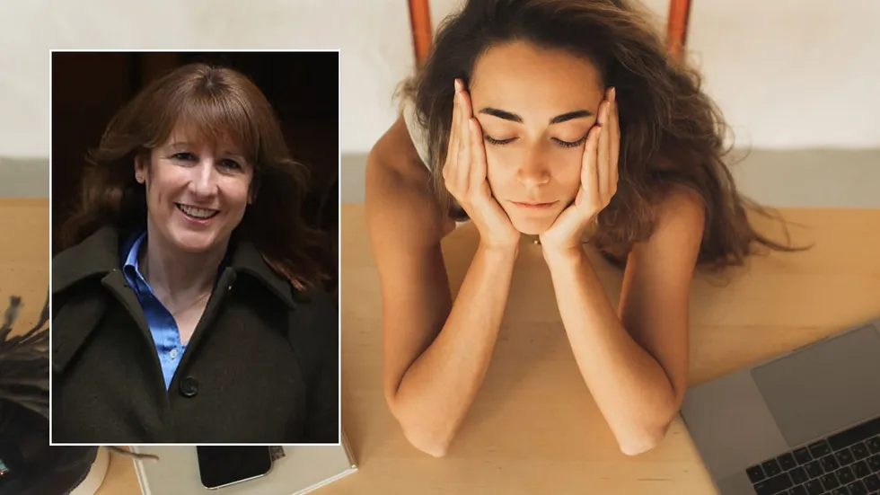 Rachel Reeves and woman looking worried